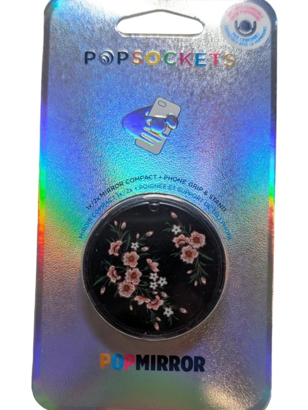 PopSockets PopMirror Pop Grip/Stand + Mirror Compact Black/Pink Blossom